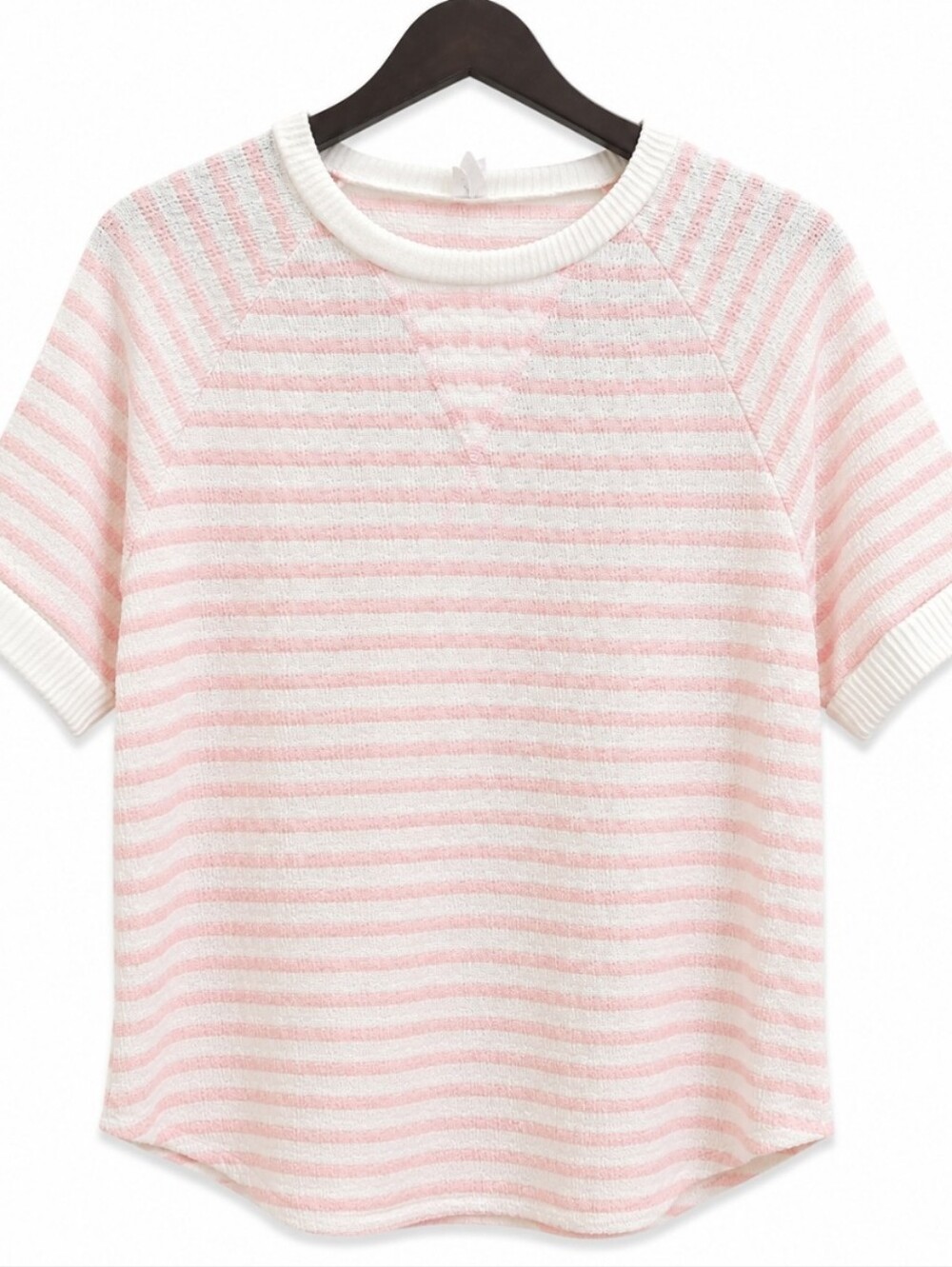 7th Ray Pink White Striped Short Sleeve Sweater Sz Sm